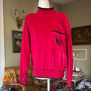 Vintage Liz Sport Mock Neck Velour Sweater with Ribbed Details